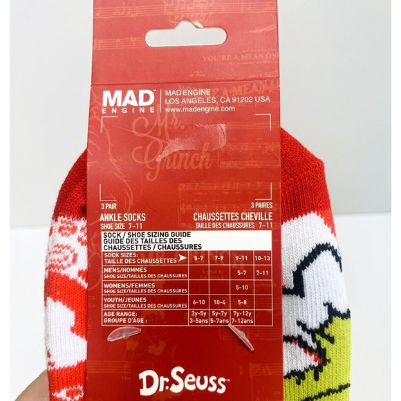 Dr. Seuss The Grinch Christmas Socks Unisex Festive Ankle Socks 3 Pack NEW - Picture 6 of 7
